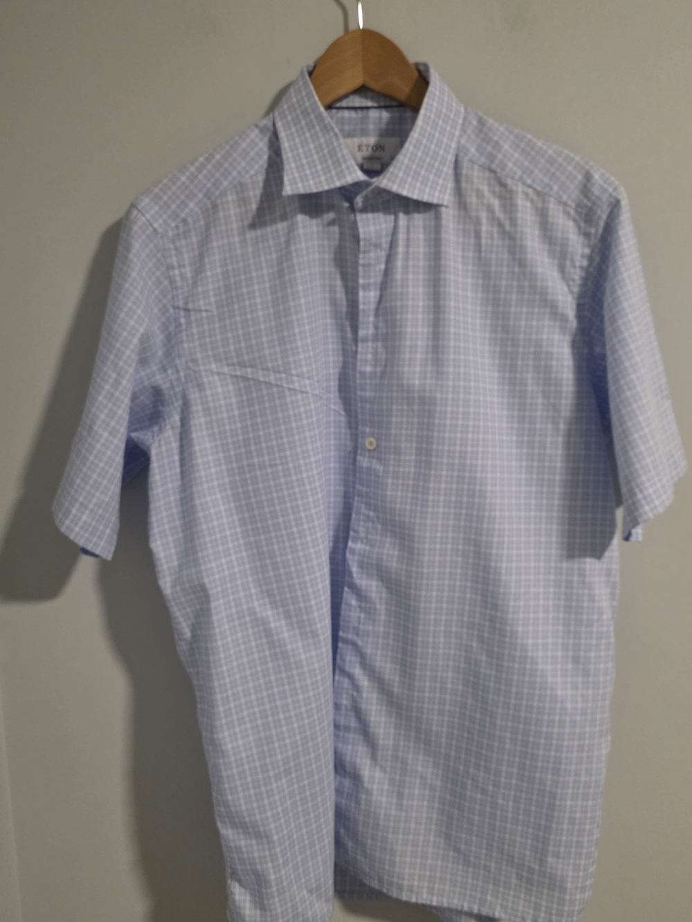 ETON Contemporary Fit Men’s Shirt 42 16.5 L Blue Micro Check Cotton